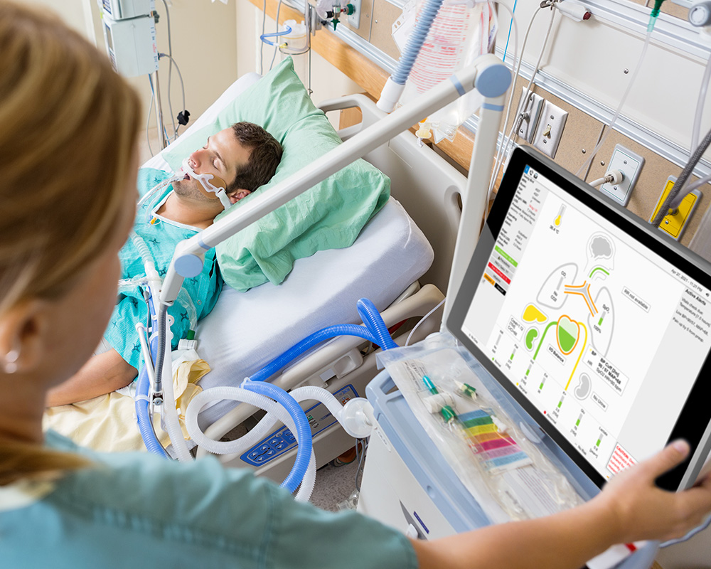 High,Angle,View,Of,Nurse,Pressing,Monitor's,Button,With,Patient